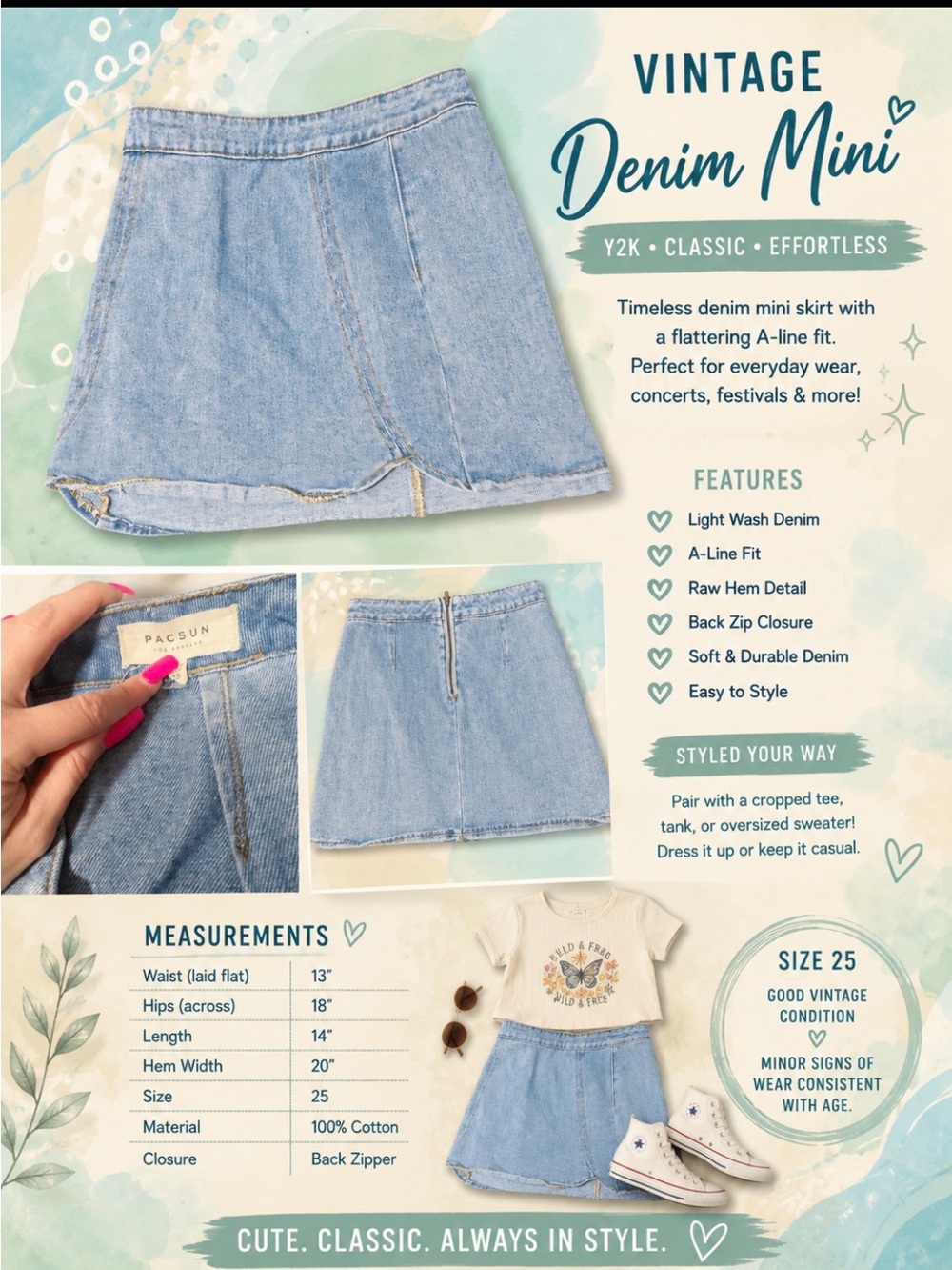 PacSun Light Wash Blue Denim Mini Skirt sz 25